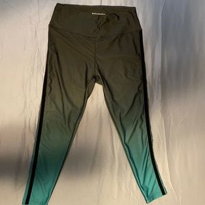 BCBG ombre leggings with velvet tuxedo stripe. Size large. Black fades to green.